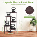 iDavosic.ly 5 Tier Folding Plant Stand Indoor Outdoor with Plastic Tray, Tiered Corner Flower Holder Shelf, Metal Orchid Display Rack for Patio Porch Living Room Garden Balcony, Bronze
