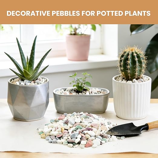 3/8 Inch Polished Decorative Pebbles, River Rocks for Indoor Plants, Succulents, Planters, Vases, Fish Tank, Aquarium Gravel & Landscaping, Mixed Color, 12LB