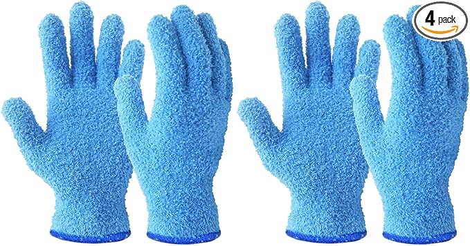 Evridwear Microfiber Dusting Gloves, Dusting Cleaning Glove for Plants, Blinds, Lamps and Small Hard to Reach Corners, 2 Pairs (Blue S/M)
