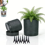 GreenShip Planter Set of 2 (13.7" & 11.8") – Dual-Use Self-Watering or Traditional Indoor Cylinder Flower Pots with Saucers & Side Drainage – Durable Lightweight Clay & Resin Blend