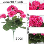 CITYES 3 Pcs Artificial Geraniums Flowers Silk Geraniums for Outdoors UV Resistant Rose Red Artificial Geranium Bush Faux Flowers Plant for Planter Garden Home Decor Patio Vase Table Centerpiece