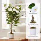 2.8FT Artificial Camellia Tree in Pot, Faux White Flowers with 20 Bloomings, 34" Artificial Plants Indoor Trees for Home and Office Decor