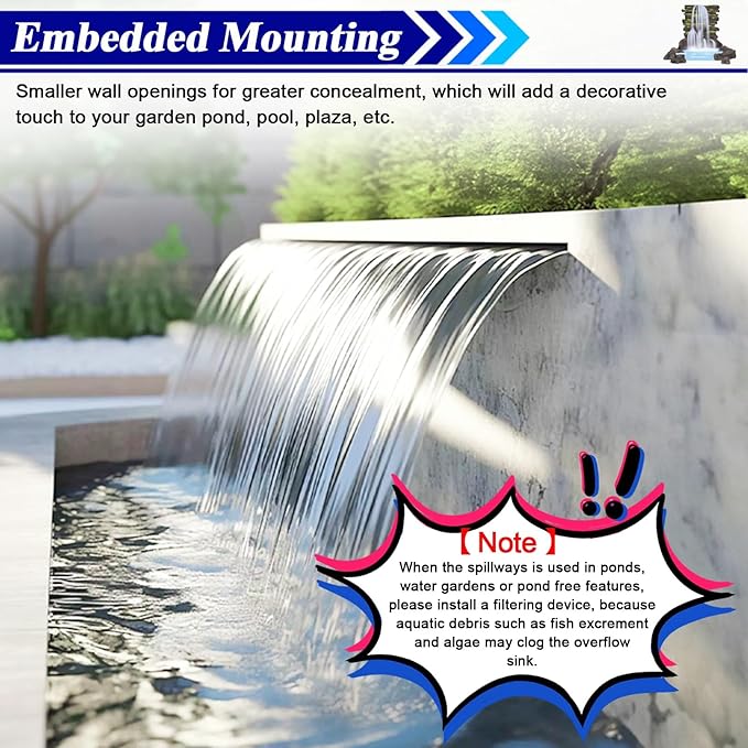 Stainless Steel Pond Waterfall Spillway Kit - Straight Spout Fountain for Garden, Backyard & Pool Water Features - Enhance Your Outdoor Oasis