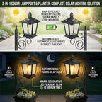 2-in-1 Outdoor Solar Lamp Post Light with Planter: Illuminate & Decorate Your Garden, 2-in-1 Solar Lamp Post with Planter, Solar Post Light with Planter, for Patio, Front/Back Door Decor (1 Set)