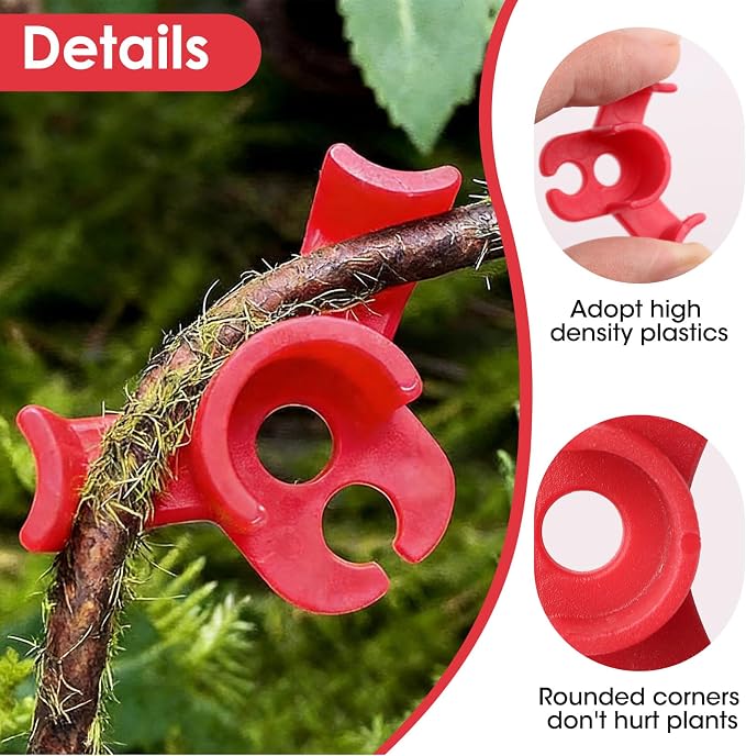 50 Pcs Climbing Plant Training Clips, Adjustable Low-Stress Training Plant Clips, Reusable 90-Degree Bendies Folder to Bend for Tomatoes Cucumbers Beans Plants in Indoor Outdoor Gardens (Red)
