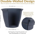Sunnydaze 24-Inch Anjelica Large Plastic Pot for Plants - Outdoor Double-Walled Large Plastic Planter with Drillable Drainage Holes - Slate