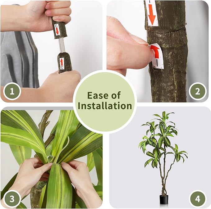 Artificial Dracaena Tree 6.5ft(78in) Faux Floor Plant for Indoor Decor Realistic Potted Tree with Texture Lifelike Leaves and Natural Wood Trunk for Home Living Room,Office Perfect Housewarming Gift