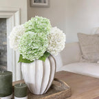 Coferset 4Pcs Hydrangea Artificial Flowers Lifelike Faux Hydrangea Real Touch Artificial Flowers for Outdoors Home Wedding Christmas Office Party Living Room Decoration,22inch(2 White+2 Light Green)
