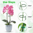 Unves 12 Pack Plant Stakes, 15.75 Inch Green Single Stem Flower Garden Plant Support with 100 Pcs Twist Ties, Plants Cage Support Rings for Amaryllis Orchid Peony Rose
