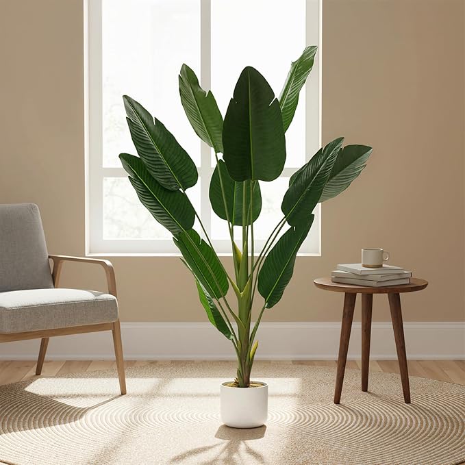 4FT Artificial Banana Tree in Pot, Decorative Evergreen Faux Bird of Paradise Plant, Fake Tropical Traveler's Palm Tree, Indoor House Plants for Living Room Porch Entryway Office