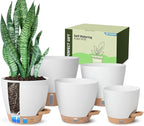 Self-Watering Pots for Indoor Plants with Visible Water Window,5/6/6.5/8/10 Inch Outdoor Flower Pots with Drainage Holes & Reservoir for Patio, Home Decor (White)