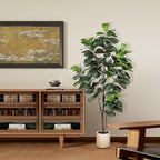Fiddle Leaf Fig Tree Artificial - 6ft Faux Fiddle Leaf Fig Tree with White Planter - Fig Tree Artificial with Lifelike Leaves for House Office Living Room Indoor Home Decor