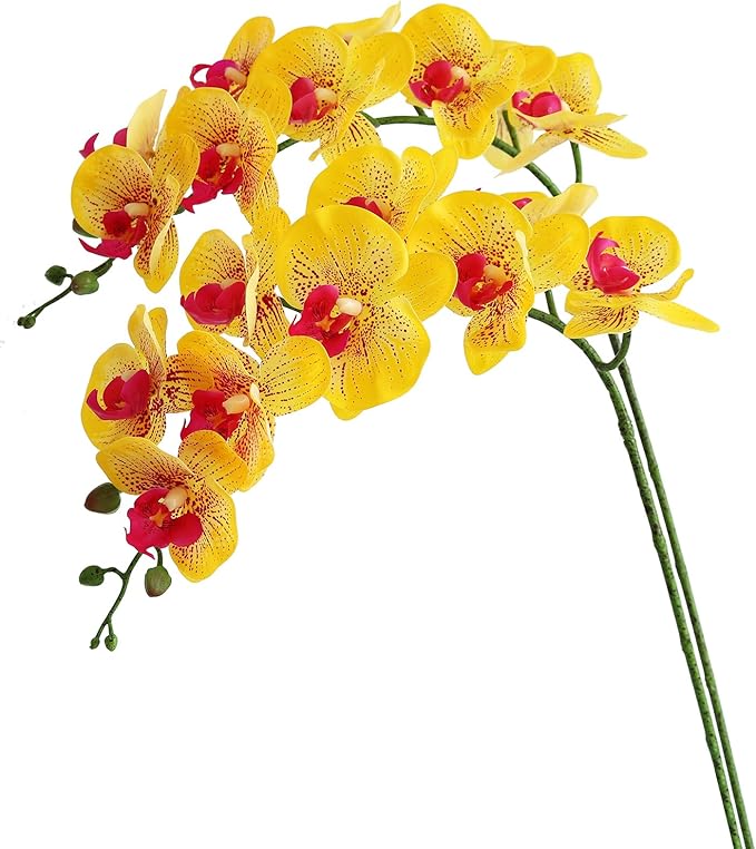 Htmeing 38 Inch Artificial Phalaenopsis Flowers Branches Real Touch (Not Silk) Orchids Flowers for Home Office Wedding Decoration,Pack of 2 (P-Stripe)