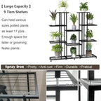 Twhep Heavy Duty Metal Plant Stand, large Multifunctional Plant Stand for Indoor Outdoor, for Tall Large Rack for Living Room Garden Balcony, Black(9 Tier)