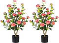 Artificial Camellia Tree 2 Pack - Realistic Camellia Plants in Pot with Pink Flowers, Lifelike Faux Greenery for Living Room, Patio, or Wedding,Pink