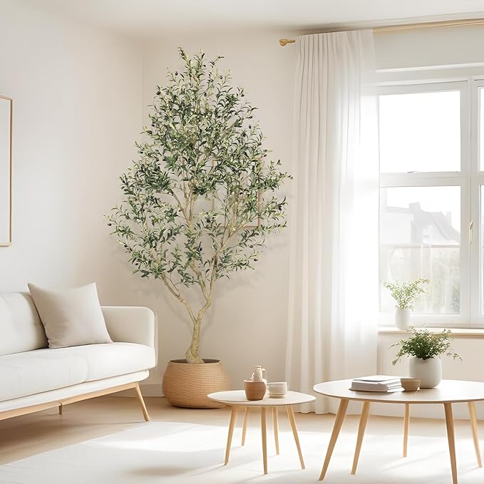 FEELEAD 8ft Artificial Olive Tree – Large Faux Olive Plant Indoor with Pot, Lifelike Olive Trees Artificial Indoor, Tall Fake Olive Tree for Living Room Decor