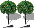 PATIO CHOICE Topiary Trees Artificial Outdoor Boxwood Ball Trees with Ground Spike Set of 2 22" Fake Outdoor Plants Faux Bushes and Shrubs Decorations for Outdoor Indoor Front Porch Garden