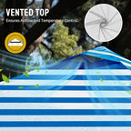 CROWN SHADES 10x10 Pop Up Canopy - Beach Tent with One Push Setup - Outdoor Sun Shade for Events, Parties, Camping - STO-N-Go Cover Bag, Silver Coated Top, 3 Height& 4 Sand Bags, Sky Blue Stripes