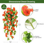 Homsunny Artificial Fake Flowers Plants for Outdoor Decoration, 2PCS Faux Petunias Silk Flower UV Resistant No Fade for Home Outside Garden Balcony Yard Porch Realistic Indoor Decor (Orange)