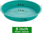 2 Pack of 8 inch Plant Saucer Clear, Heavy Duty Plastic Plant Water Tray 8 inch Round, Flower Plant Saucers for Indoors No Holes, Plant Dishes Saucer for Planter 7"/8" (8", Teal)
