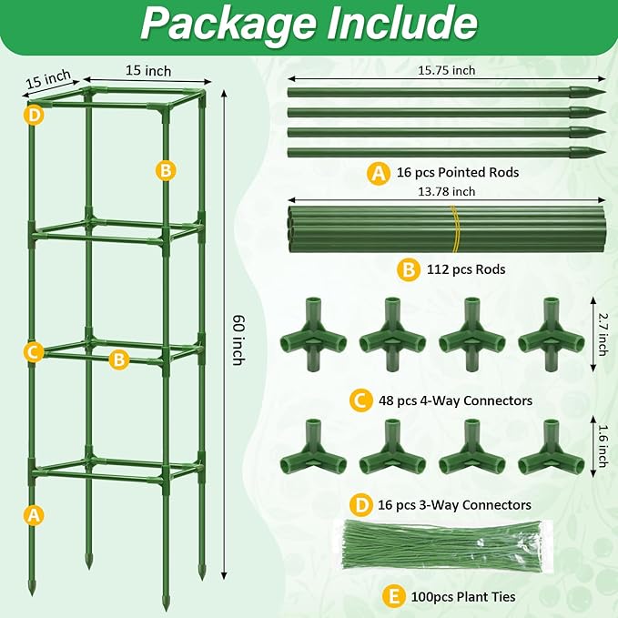 4 Pack Square Tomato Cages for Garden, 60 Inch Adjustable Tomato Stakes, Metal Tomato Trellis, Garden Plant Support for Potted Climbing Plants, Vegetables Flowers Fruits, Raised Garden Bed