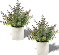 2 Pack Small Fake Plants Christmas Greenery Eucalyptus Potted Artificial Plants for Shelf Desk Home Bathroom Farmhouse Room Coffee Table Decor Christmas Decor(Purple)