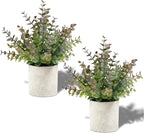 2 Pack Small Fake Plants Christmas Greenery Eucalyptus Potted Artificial Plants for Shelf Desk Home Bathroom Farmhouse Room Coffee Table Decor Christmas Decor(Purple)