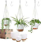 3 Pack 10/8/7 Inch Hanging Planters for Indoor Plants with Self-Watering Hanging Pots with Drainage, 3 Different Size Macrame Plant Hangers with Hooks White Large