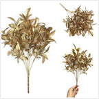 PASYOU Artificial Golden Plants Decor, Plastic Grass Fake Shrubs Simulation Leaves for Indoor Outdoor Home Garden Planter Filler Party Verandah Wedding Faux DIY Decoration - Gold 6 Pack