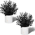 Taybonds 2 Pack Black Fake Eucalyptus Plants Potted, Small Artificial Plants in Marble Ceramic Pots, Black Christmas Decor for Shelf Desk Office Bathroom, Gothic & Minimalist Winter Home Decoration