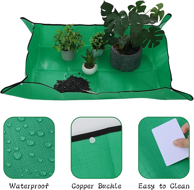 29.5" x 39.4" Planting Mat for Potting, Waterproof Repotting Mat Succulent Green Foldable Reusable Garden Soil Change Mats for Indoor Plant Pots Gardening Gifts