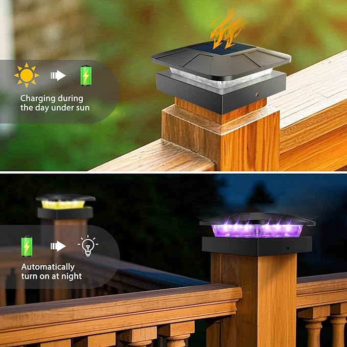 Peasur 4x4 Post Solar Lights RGB Color Changing, 6 Packs Waterproof LED Solar Cap Lights for 4×4/3.5×3.5 Wood/Vinyl Posts, Post Top Lighting Outdoor for Fence Deck Mailbox Porch Railing