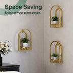 Hanging Planter for Indoor & Outdoor Plants, Mid Century Modern Iron Frame Wall Decor for Living Room Garden Patio 3 Pack Gold（No Light）