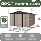 Aoxun 10x12 FT Galvanized Steel Outdoor Storage Shed with Base, Lockable Door & Sloped Roof, Metal Storage Shed Waterproof Tool Storage House for Garden, Backyard, Patio, Poolside (Brown)