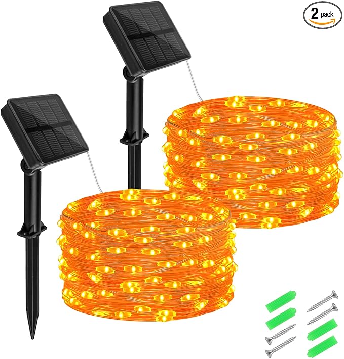 cshare Halloween String Lights Outdoor Waterproof, Orange Solar Fairy Lights 16.4ft 50LED 8 Modes Orange Fall Outdoor Lights for Fall Decor Outside Pathway Patio Party Backyard Decorations