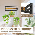 LASZOLA 2 Pcs Plant Hanger Indoor with 6 Heavy Duty Hanging Hooks, Metal and Wood Wall Mounted Plant Hanging Rod, Plant Shelves Holder Bar for Kitchen Window Ceiling (Pot/Chain/Plants not Included)