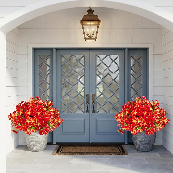 Daynight Faux Petunias Artificial Flowers Plants for Outdoor Plant Decoration,Fake Petunias Realistic Silk Flowers for Porch Yard Garden Window Indoor Decor. (16, Red)