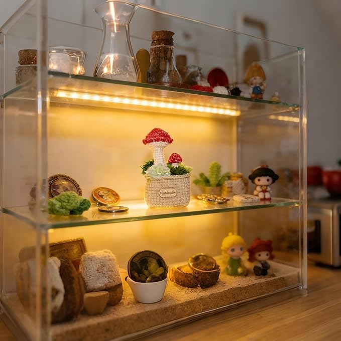 Handmade Crochet Mushroom, Cute Red Toadstool with Artificial Grass, Realistic Knitted Plant Home Decor, Miniature Fairy Garden Ornament, 2.4 x 2.4 x 4.3 Inches