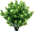 PASYOU Artificial Shrubs, Plastic Plants Fake Bean Shrub Bushes Grass Greenery Leaves Bush Indoor Outdoor Home Garden Party Verandah Wedding DIY Table Arrangement Decoration Planter Filler 4 Pack
