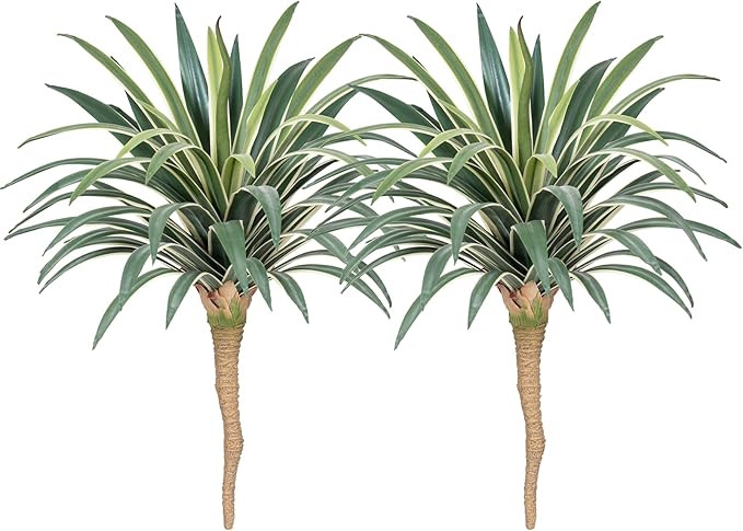 Artificial Agave Plant 19.68Inch UV Resistant Faux Agave Plant Outdoor Large Fake Plants Indoor Realistic Artificial Plants Without Pot for Outdoor Patio Garden Indoor Home Decor (2 Packs)