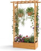 Happygrill 70” Raised Garden Bed with Trellis, Wood Planter Box w/Hanging Roof, 2 Side Trellises, Open-ended Base for Flower, Vegetable, Vine Climbing Plant, Vertical Plant Container for Garden, Patio