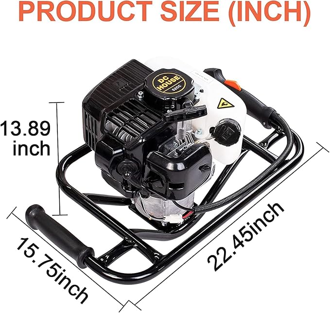 DC HOUSE 52cc 1800W Gas Powered Earth Auger EPA Certified Post Hole Digger, with 2 Drill Bits 6" 10", Mixing Ratio 30:1, for Fence, Farmland and Garden