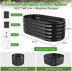 YSEJOMP 17" Tall Outdoor Garden Raised Garden Bed Kits, 4ft X 2ft Oval,0.8MM Thick Metal Raised Planter Bed/Ground Planter Box for Variety of Flowers,Herbs,Vegetables (Black, 48X24X16.5 Inches)
