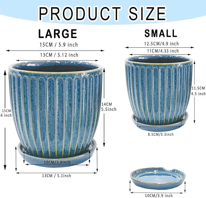 5+6 inch Ceramic Plant Pots Set of 2 with Drainage Hole, Flower Pots Planters Pots for Indoor Plants, Flower Pots for Indoor/Outdoor Plants - Succulent, Snake Plant, Money Tree, Basil Planter