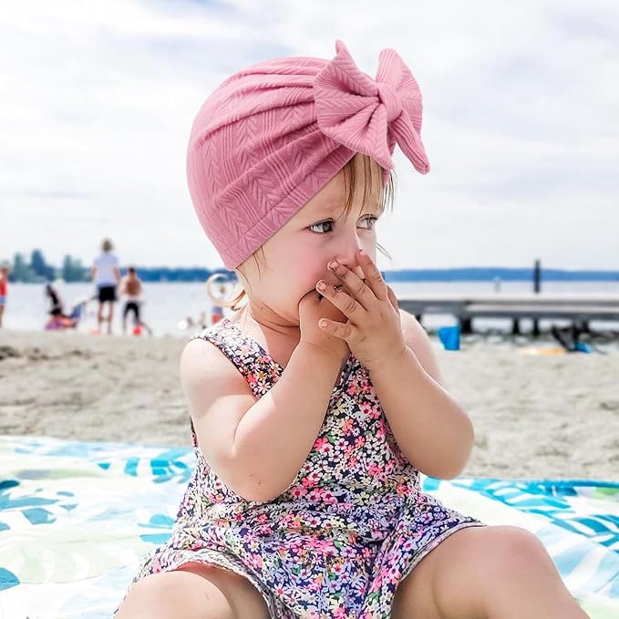 BQUBO Baby Turban Hats and Mittens Set Newborn Infant Hospital Hats Caps with Bows for Baby Boys Girls 0-12 Months