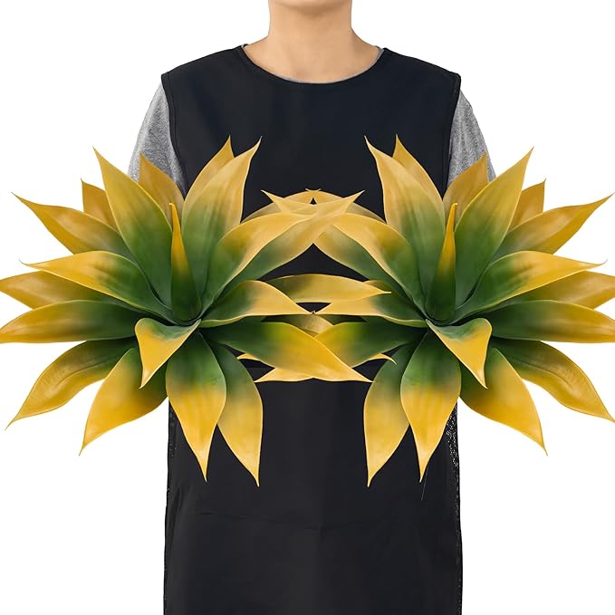 Ttranewsoo Artificial Agave Plants,Large UV Resistant Fake Agave Planters for Indoor and Outdoor Decorating Tropical Plant Succulents Greenery Indoor Decor (2Pack,18" Yellow)