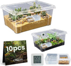 10 Pcs Reptile Breeding Box Kit & Snake Feeding Box, Portable Transparent Habitat for Spiders & Lizards, Small Reptile Enclosure with Plastic Feeder Dish, Thermometer Hygrometer & More