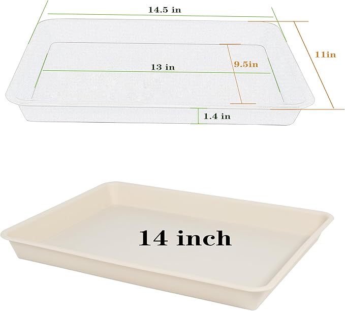 VUWEZ Rectangle Plant Tray, Plant Drip Tray, Plant Pot Saucers, Plant Germination Trays, Plant Saucers, 14.5'' x 11'' x 1.5'' (2 pack), Beige