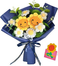 Crochet Flower Bouquet Handmade Knitted Sunflower Artificial Bouquet Positive Crocheted Sunflowers Bouquet with Exquisite Wrap for Valentine Mother's Day Graduation Anniversary