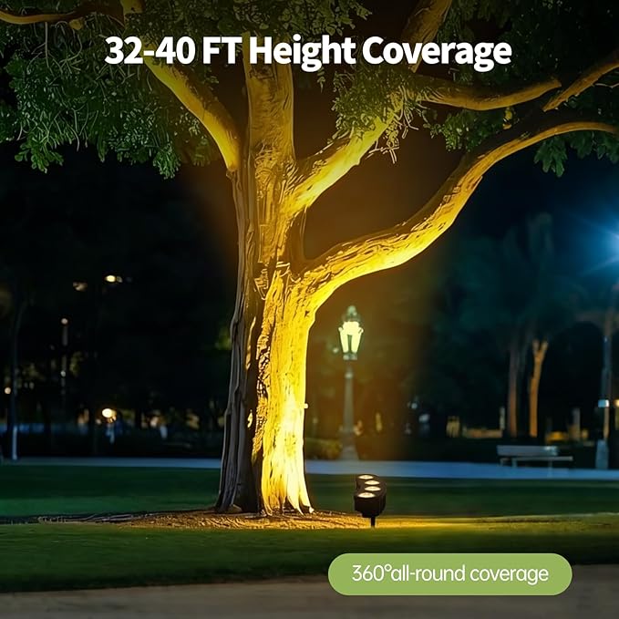 Sublume Solar Tree Lights Outdoor, Palm Tree Lights, Large Solar Panel with 4000mAh Battery, Ring Warm White LED Uplights for Tree, 3-in-1 (Stake/Tie/Hang), IP65 Waterproof, Tree Spotlights for Garden